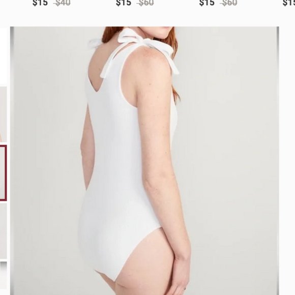 2 Old Navy Tie-Shoulder V-Neck Rib-Knit Bodysuit White & Tan PolkaDot Large NEW - Picture 9 of 11